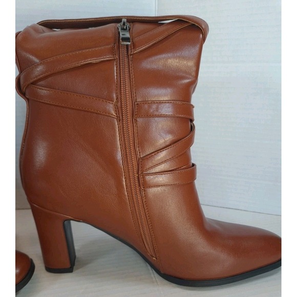 New Tall Knee-High Boots Brown Faux Leather Side Zip Block Heel Size 10 - Picture 6 of 8